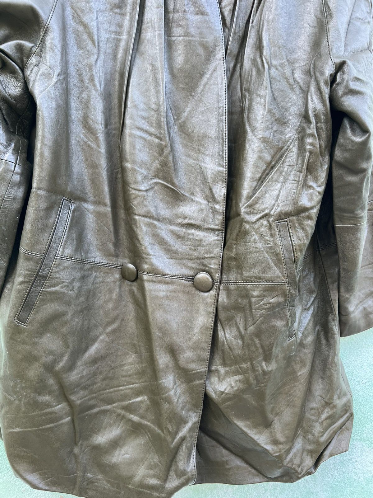 Japanese Brand Vintage Marie Claire Paris Pleated Leather Jacket OliveGreen Size US L / EU 52-54 / 3 - 7 Thumbnail
