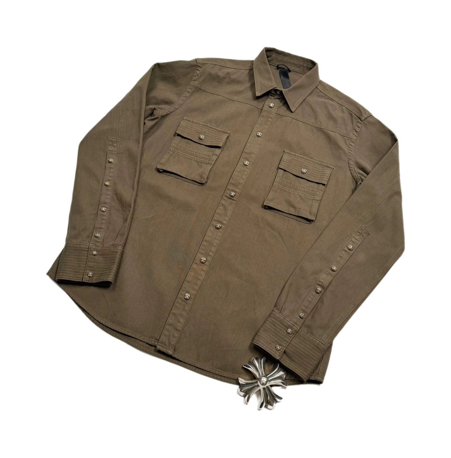 Chrome Hearts chrome hearts olive green flower patch shirt Size US XXL / EU 58 / 5 - 1 Thumbnail