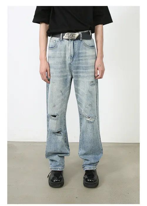 VIBE Men's American loose retro washed trendy ripped jeans Size US 32 / EU 48 - 1 Thumbnail