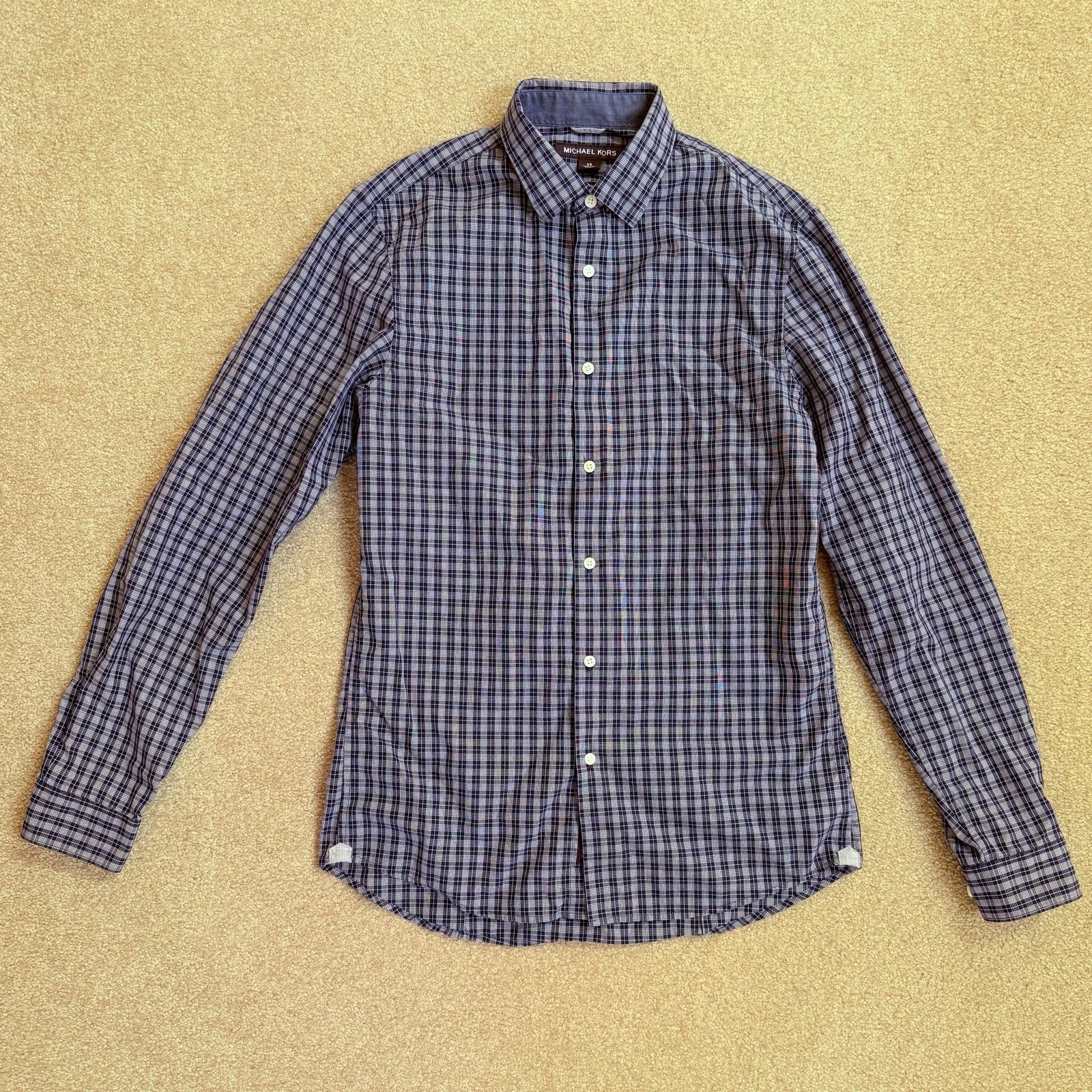 Michael Kors Michael Kors Check Cotton Button-Down Shirt Men’s XS Blue Size US XS / EU 42 / 0 - 1 Thumbnail