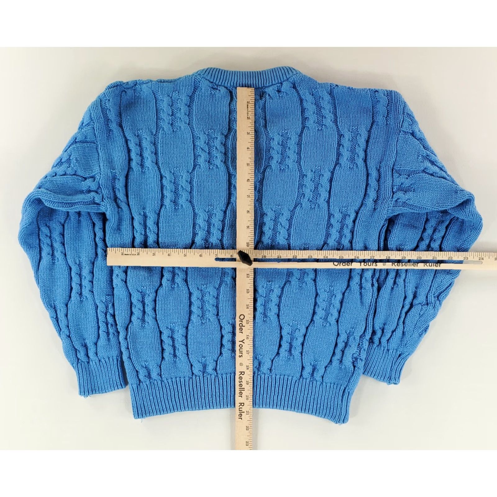 Izod VINTAGE Izod Sweater Cable Knit VTG 90s Crew Neck Cotton Made USA Blue Mens M Size US M / EU 48-50 / 2 - 6 Thumbnail