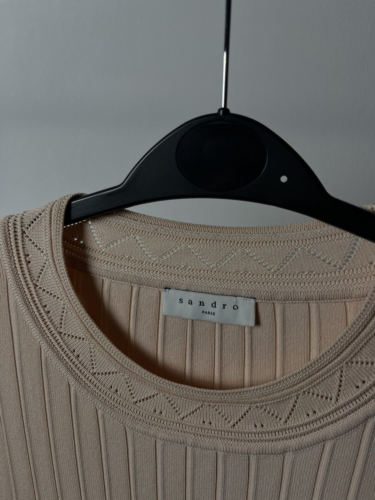 Sandro Sandro Viscose Terez Eyelet-detail Knit Mini Dress In Powder Size S / US 4 / IT 40 - 4 Thumbnail