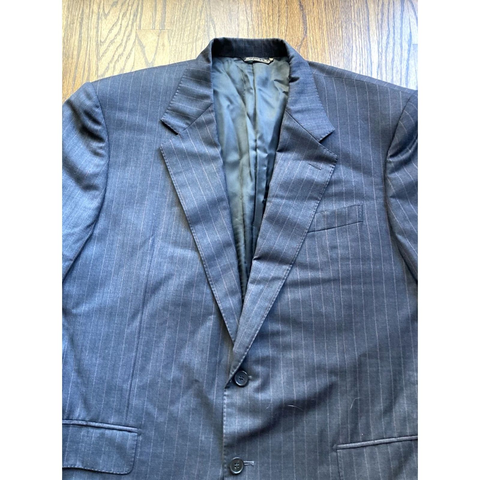 Vintage MABRO Blazer Mens Size 48R Loro Piana Wool Dark Gray Pinstripe Made In Italy Size 48R - 2 Thumbnail