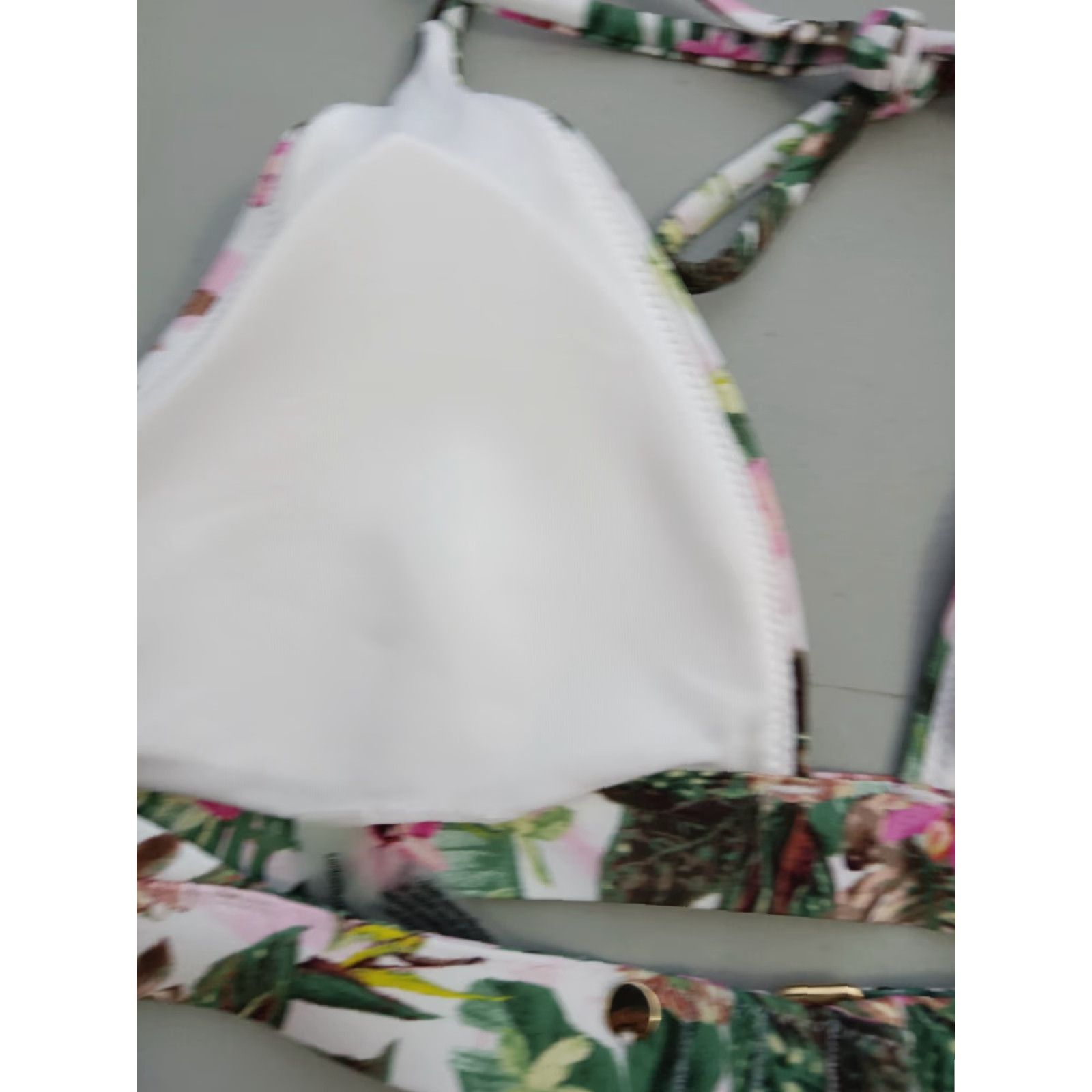 Victoria's Secret Victoria's Secret Bikini Top Woman M White Floral Triangle Plunge Padded Swim Halter Strap Quick Dry Size M / US 6-8 / IT 42-44 - 6 Thumbnail