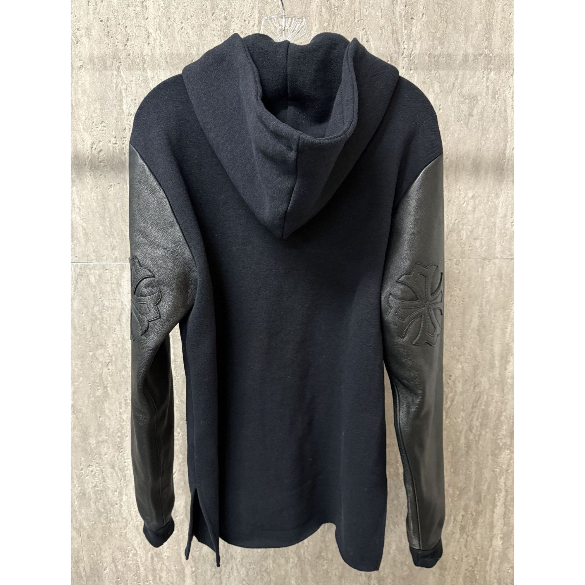 Chrome Hearts Chrome Hearts Black Hoodie W/ Leather Sleeves & Gothic Cross Size L / US 10 / IT 46 - 2 Thumbnail