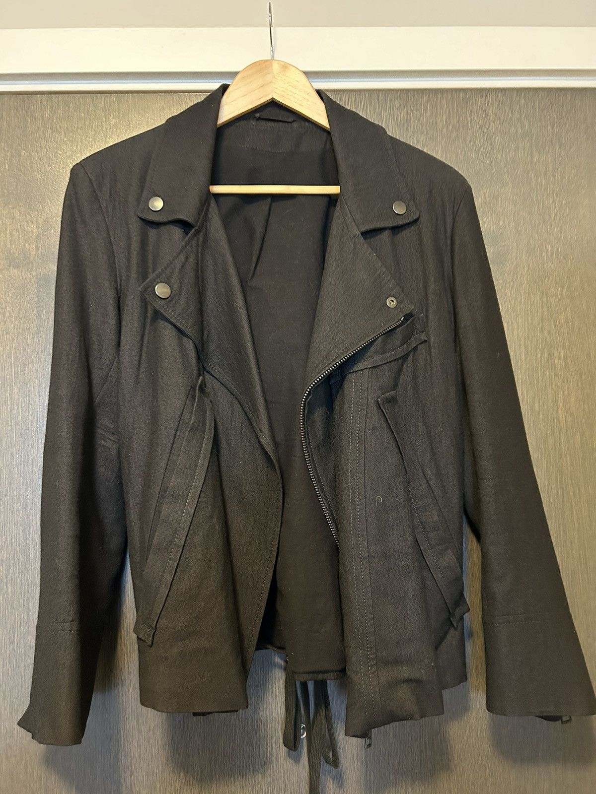 image of Ann Demeulemeester Black Wool Motorcycle Riders Jacket, Men's (Size Small)