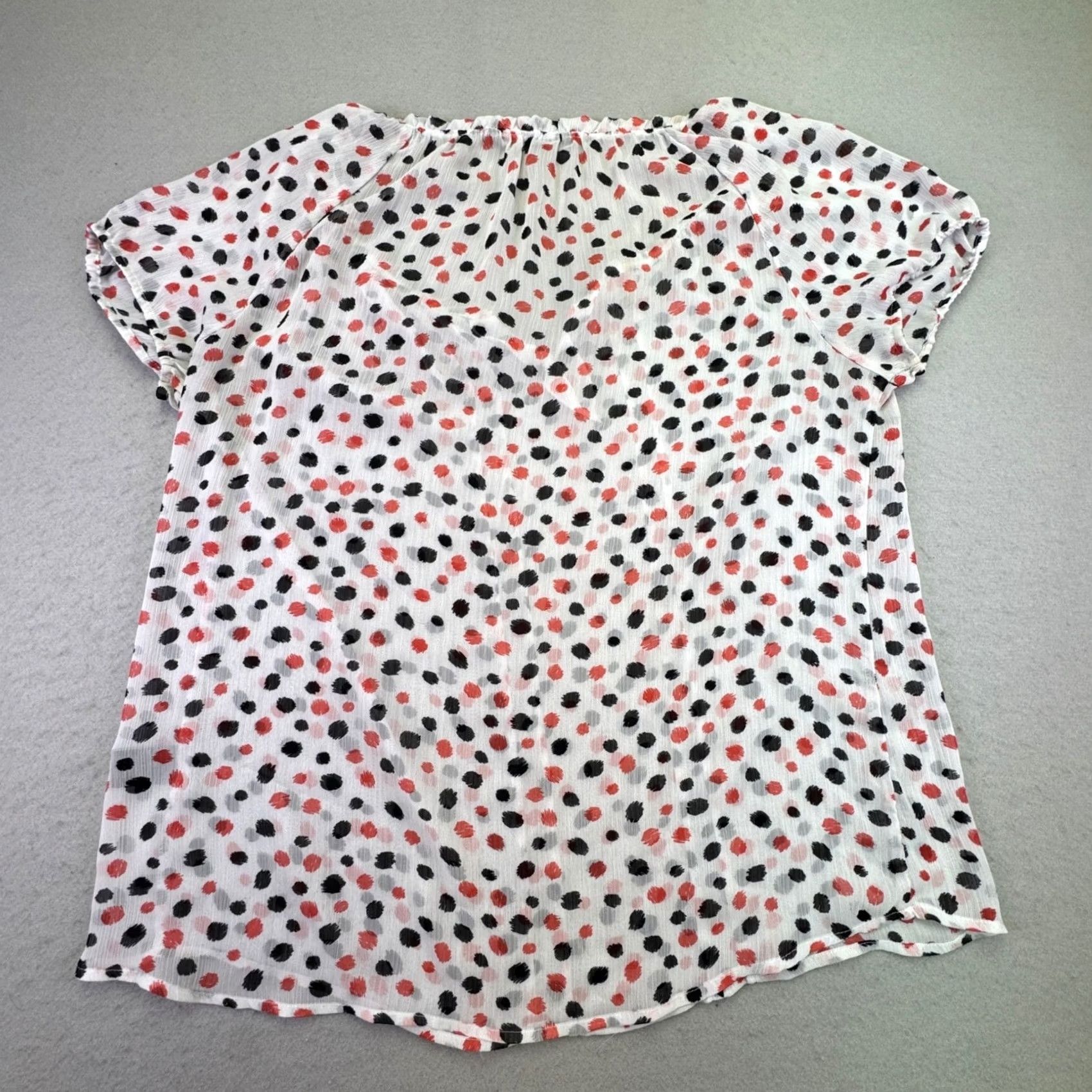 Vintage Zac & Rachel Blouse Women's XL White Red Black Dot Sheer Short Sleeve V-Neck Flutter Sleeve Polka Dot Pleated Breathable Unlined Casual Workwear Size XL / US 12-14 / IT 48-50 - 6 Thumbnail