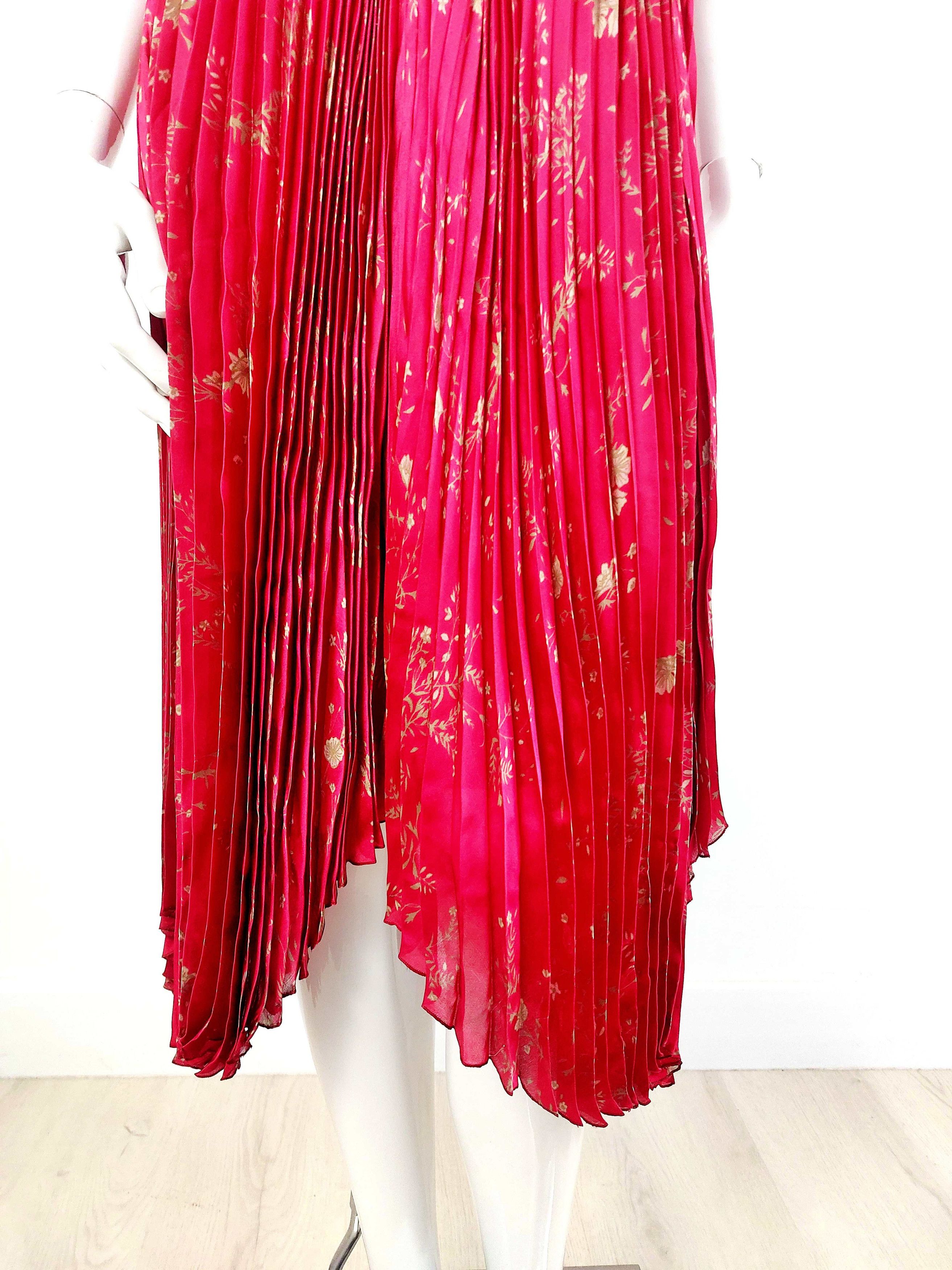 John Galliano John Galliano Paris Red Silk Floral Micro Pleated Gold Dress Size M / US 6-8 / IT 42-44 - 4 Thumbnail