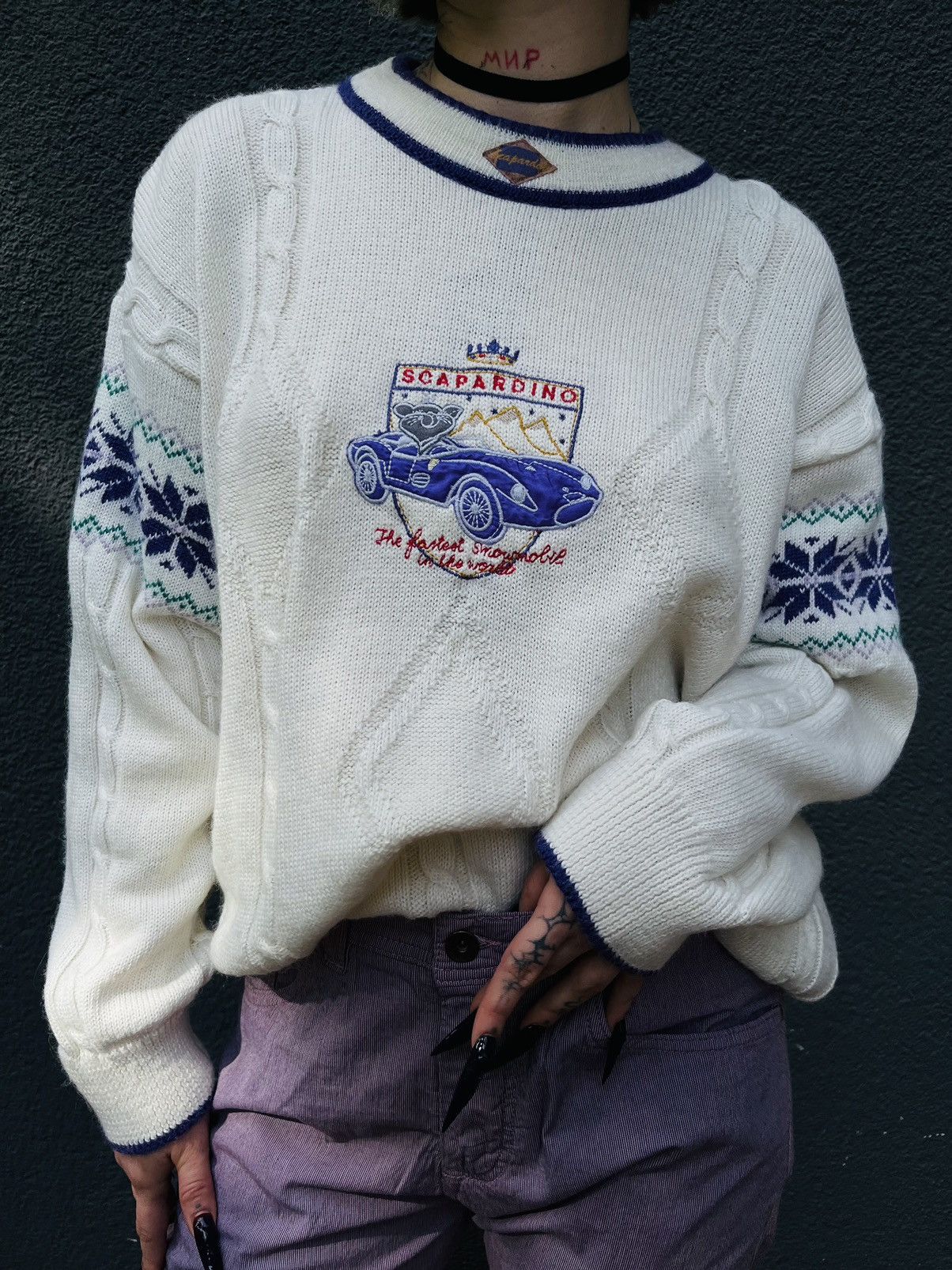 Vintage Scapardino Embroidered Knit Sweater late 1990s – early 2000s Size US L / EU 52-54 / 3 - 1 Thumbnail