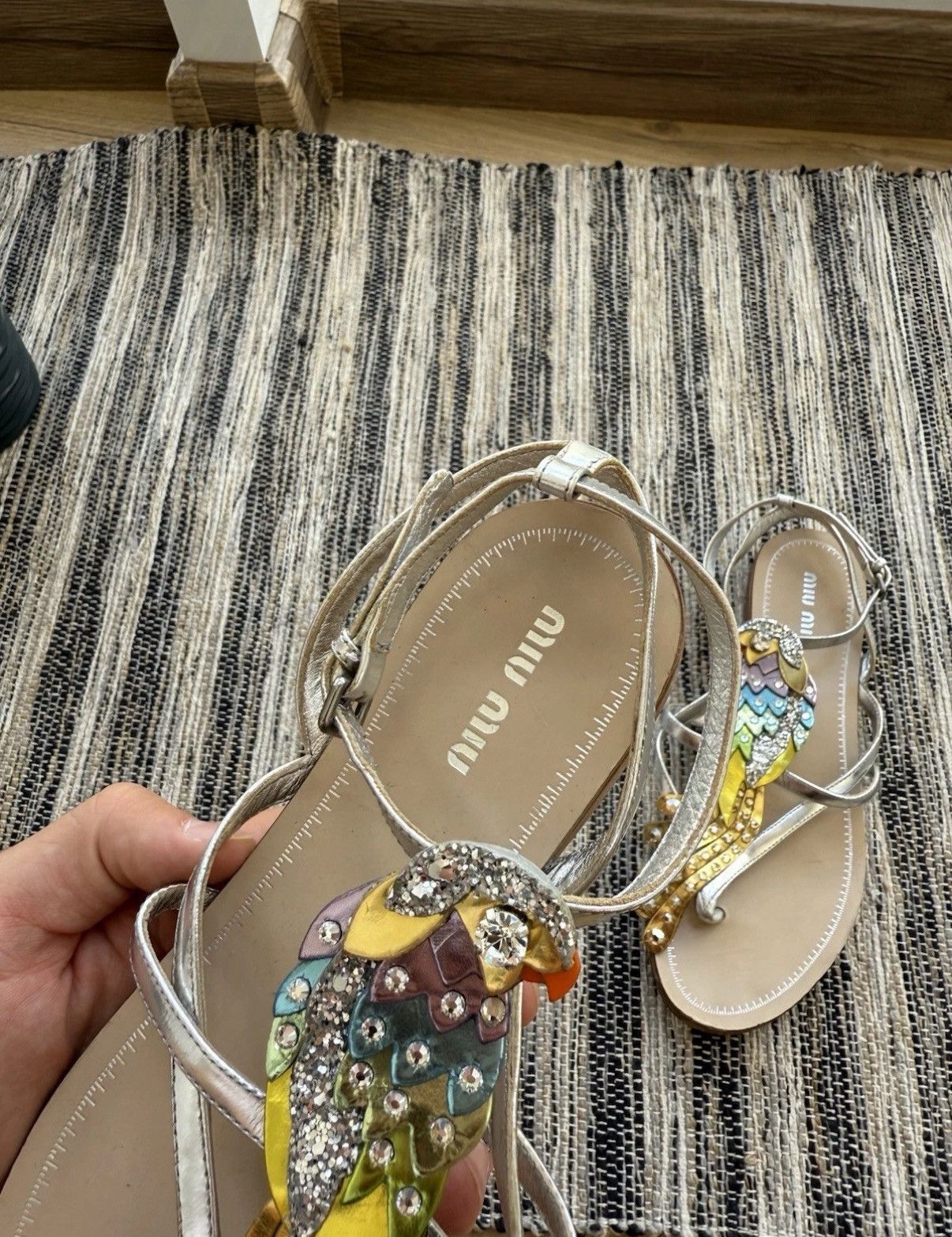 Miu Miu Miu Miu Leather Crystal Sandals Crystal Embellished Parrot Size US 7 / IT 37 - 5 Thumbnail