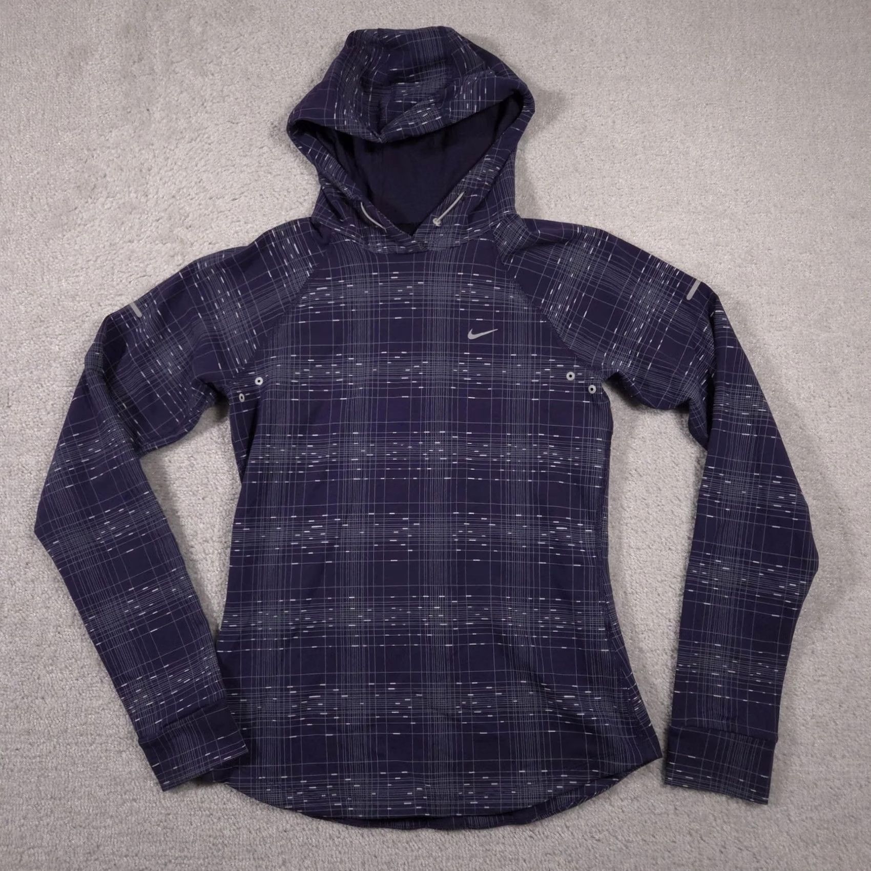 Nike Nike Dri-FIT Hoodie Womens Small Navy Grid Print Pullover Zip Pocket Sports Running Gift Size S / US 4 / IT 40 - 2 Thumbnail