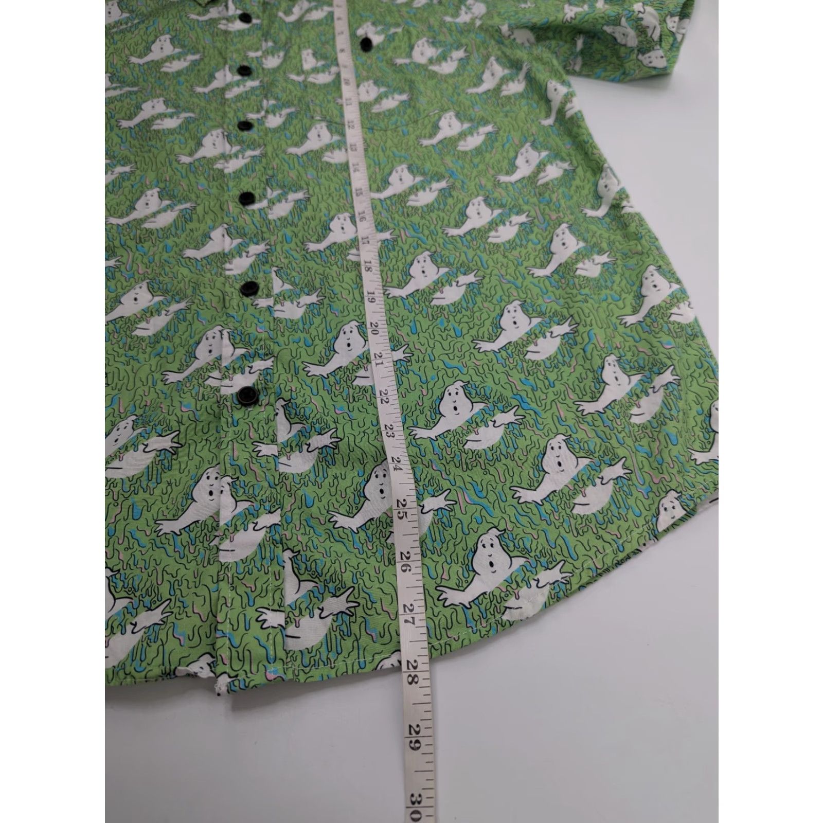 Vintage Middle of Beyond Ghostbusters Button-Up Shirt Men's M Green Graphic Print Cotton Short Sleeve Casual Trimmed Collar Mens Size US M / EU 48-50 / 2 - 4 Thumbnail