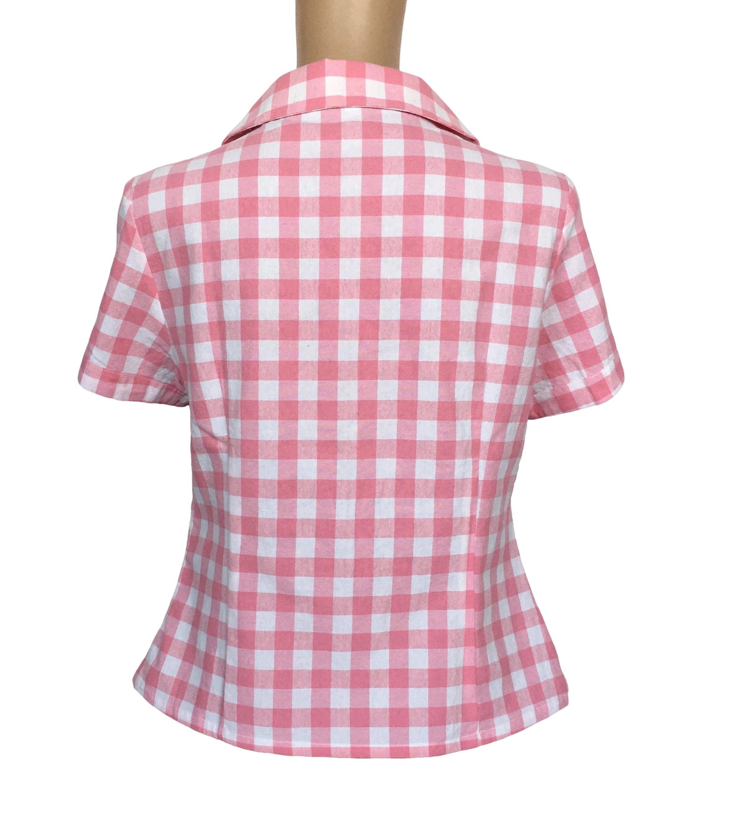 Other Women Blouse Pink&White Checker Short Sleeves Vintage Shirt Size XXL / US 16-18 / IT 52-54 - 3 Thumbnail
