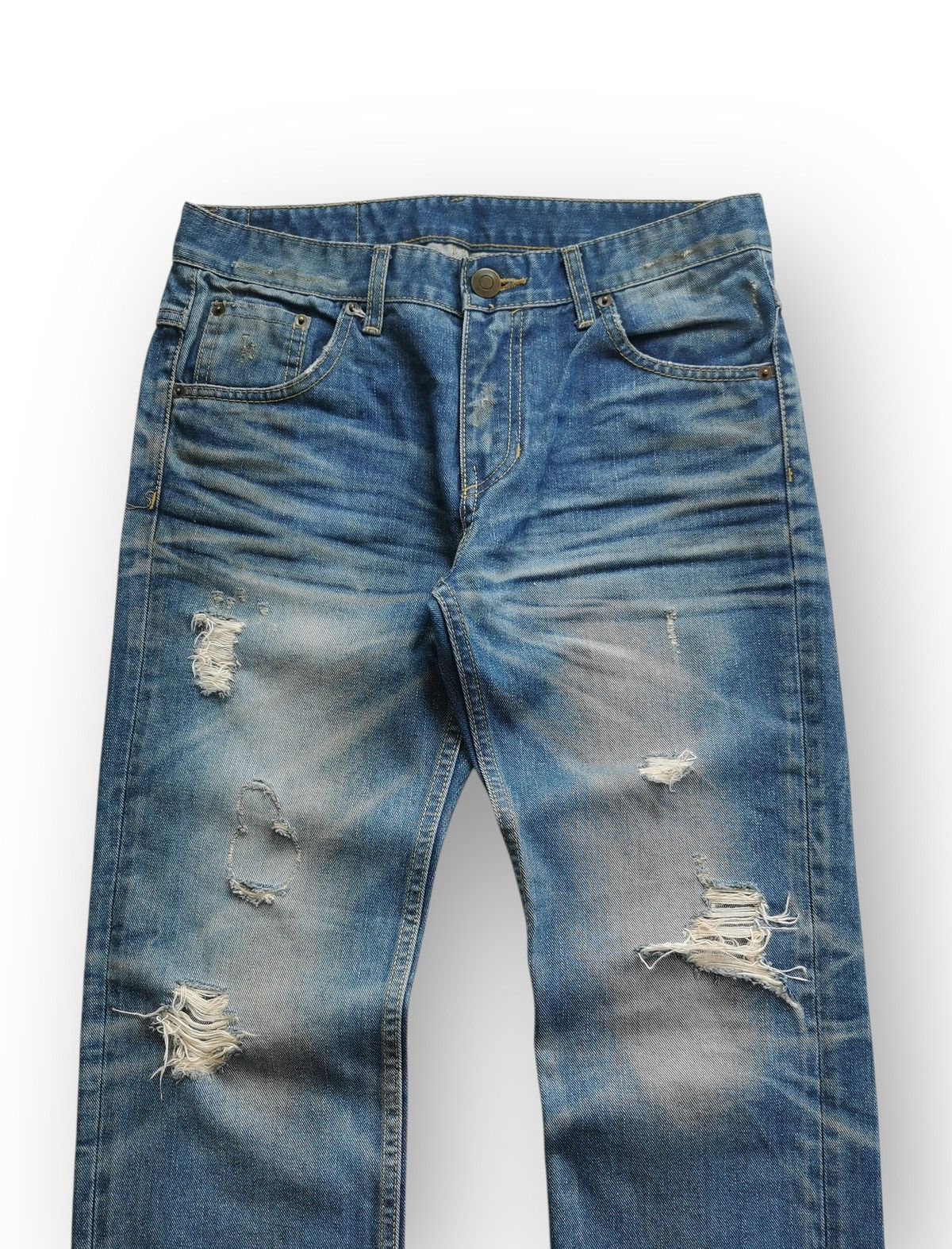 Vintage Blue Factory Washed Blue Distressed Denim Jeans Size US 30 / EU 46 - 1 Thumbnail
