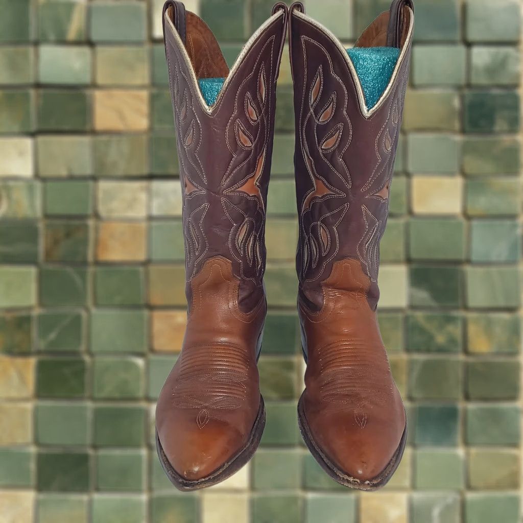 Vintage VINTAGE ACME Western Cowboy Boots Sz 8 Womens Brown Leather Butterfly Inlay Boots Women Cowboy 8 Brown Leather ACME Western Boots Women Size US 8 / IT 38 - 1 Thumbnail