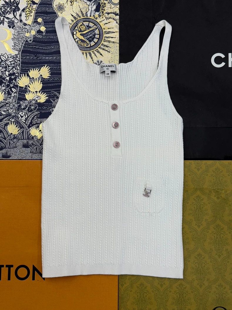 Chanel White Lion Button Knit Tank Top
