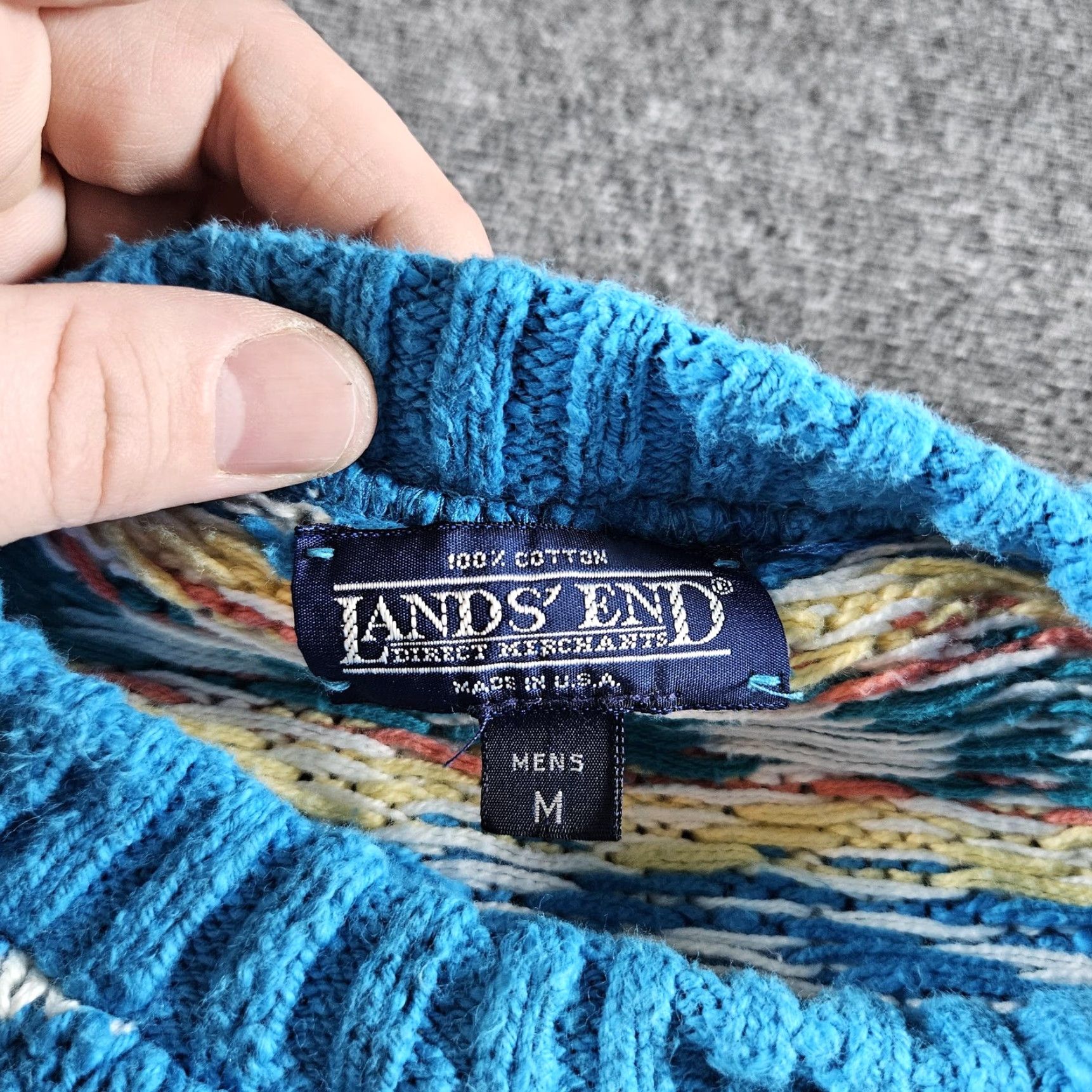 Lands' End VINTAGE Lands' End Sweater Mens Medium Blue Cotton Fair Isle Knit USA 80s Size US M / EU 48-50 / 2 - 4 Thumbnail