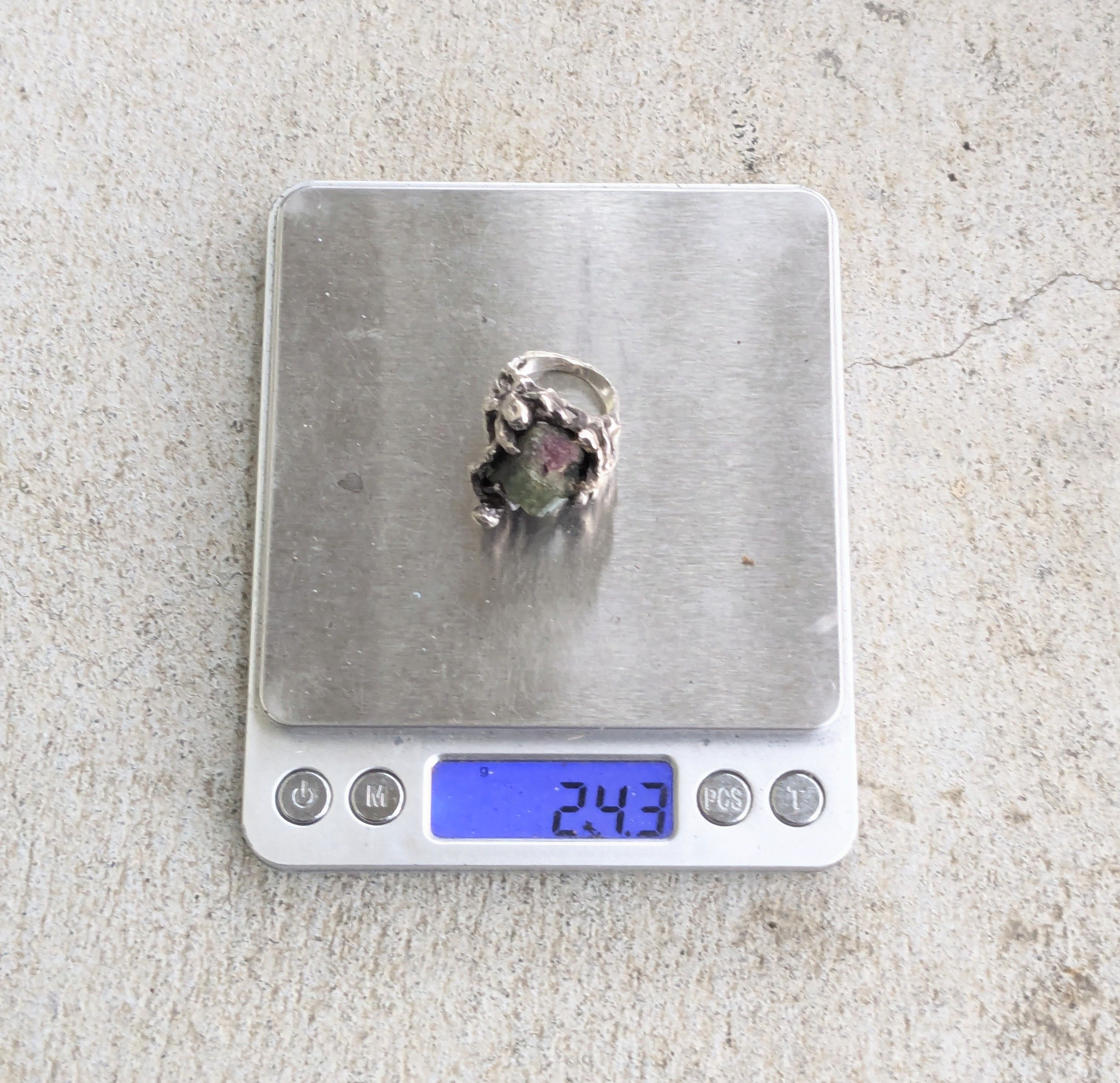 Vintage Vintage Sterling Silver Ring Watermelon Tourmaline Brutalist Size ONE SIZE - 16 Thumbnail
