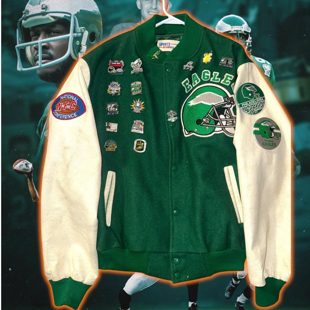 NFL 💎 ViNTaGe 💎 PHiLaDeLPHiA EaGLeS 🦅 LeTTerMan JaCKeT🧥 Size US L / EU 52-54 / 3 - 1 Thumbnail