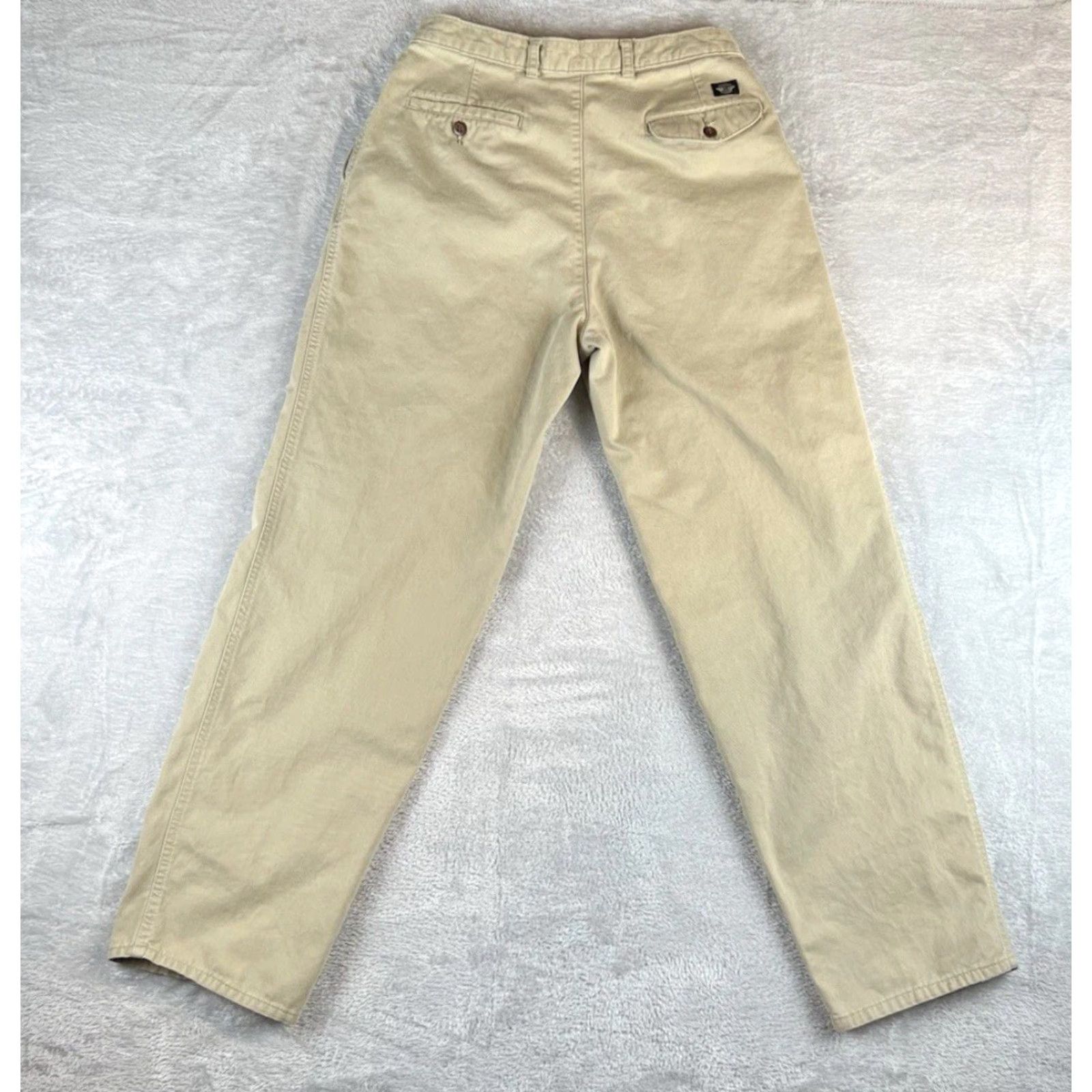 Dockers VINTAGE Dockers Pants Mens 33x32 Beige Pleated Preppy Office 1990s Khakis Straight Inseam 32 Mens Size US 33 - 2 Thumbnail
