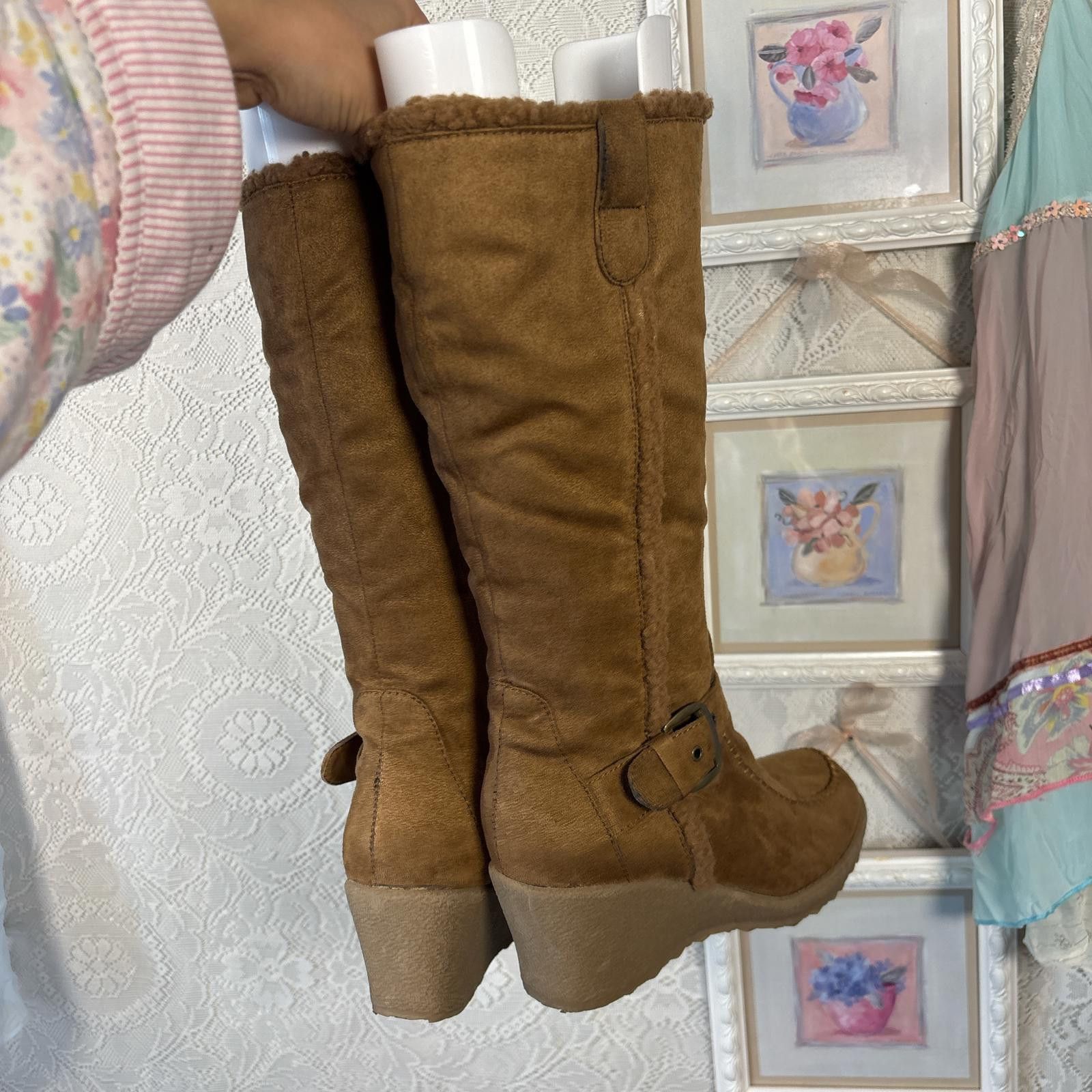 Other y2k fur wedge buckle suede boots Size ONE SIZE - 3 Thumbnail