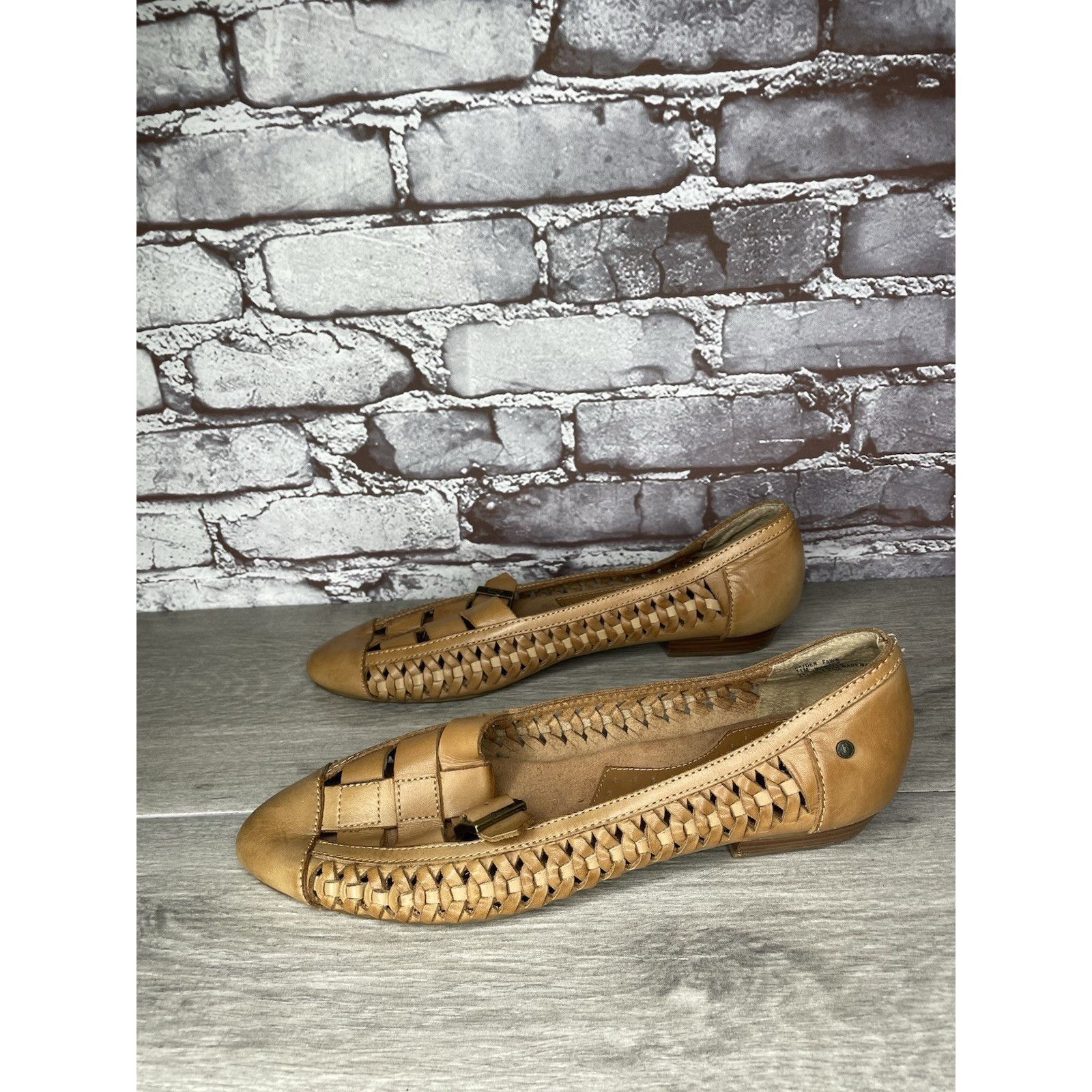G.H. Bass & Co. Bass Hayden Fawn Tan Brown Leather Woven Strap Heel Flats Wo Size US 11 / IT 41 - 21 Thumbnail