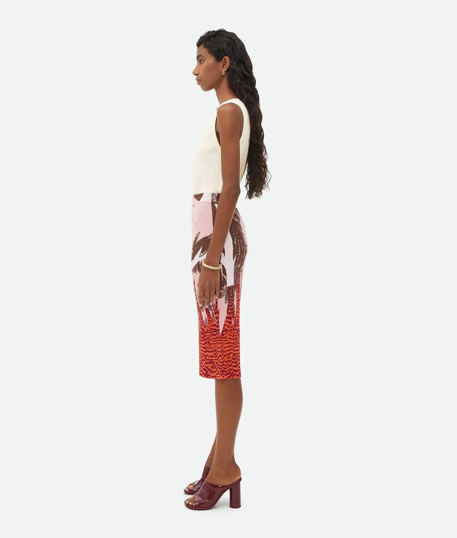 Bottega Veneta o1n1vont0325 Graphic Viscose Jacquard Midi Skirt in Cameo Size 30" / US 8 / IT 44 - 2 Thumbnail