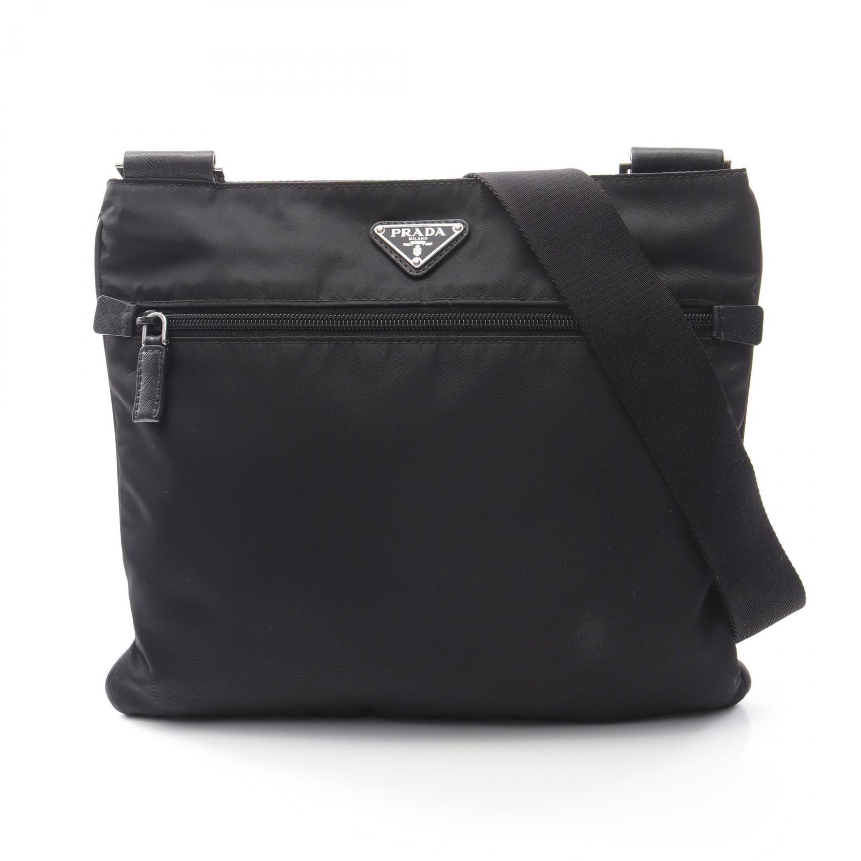 Prada Prada Nylon Saffiano Leather Shoulder Bag Leather Shoulder Bag in Black, Women's