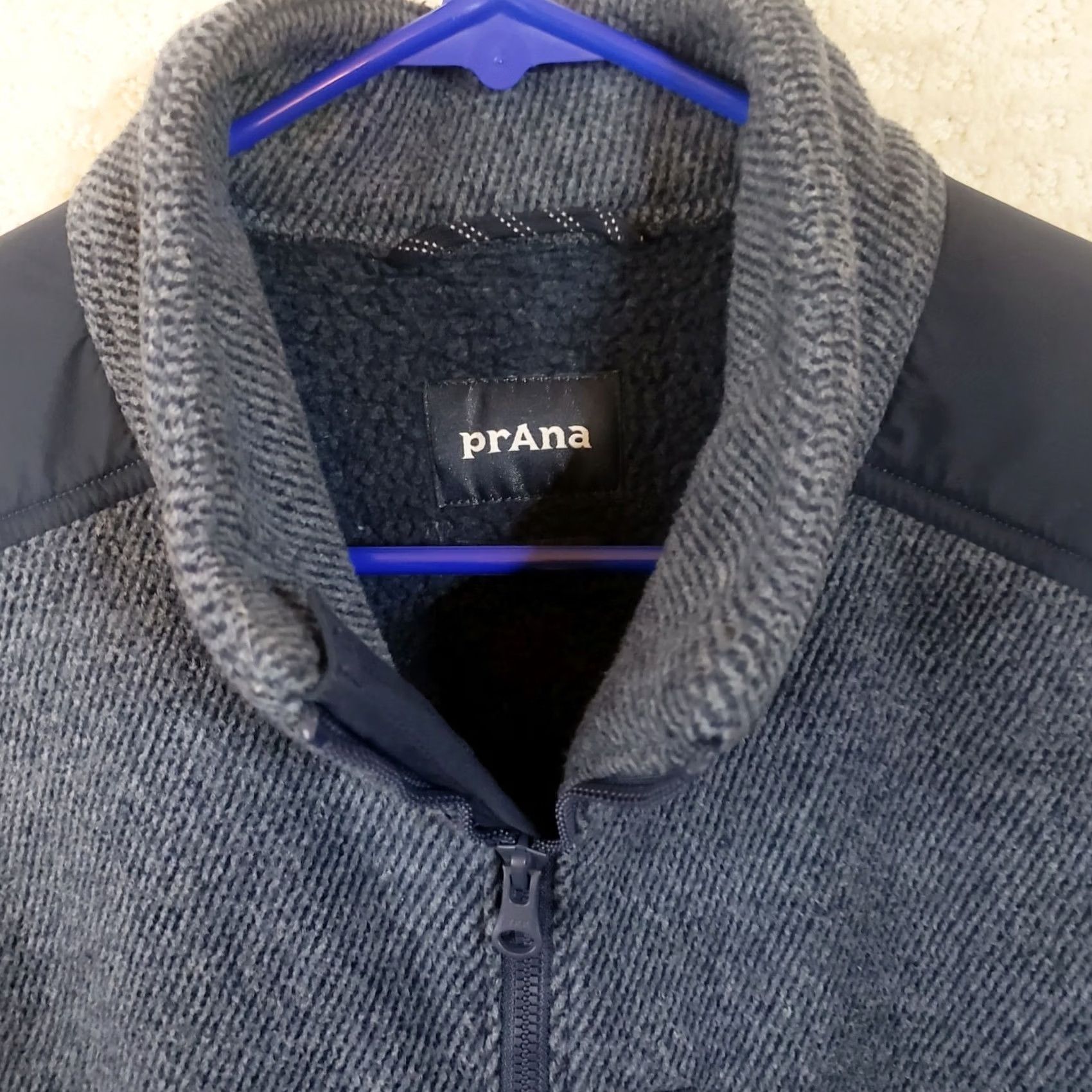 Prana Prana Men’s Full Zip Fleece Jacket Navy & Gray Herringbone Sherpa Zipper Pocket Pattern Comfort Casual Outdoor Cold Weather Size US L / EU 52-54 / 3 - 7 Thumbnail