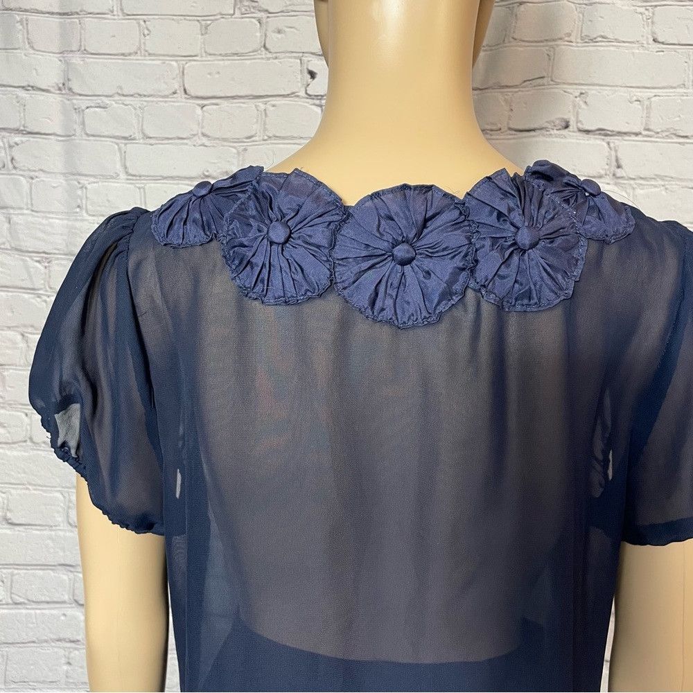 Other Aqua Navy Sheer Short Sleeve Blouse Size L Size L / US 10 / IT 46 - 5 Thumbnail