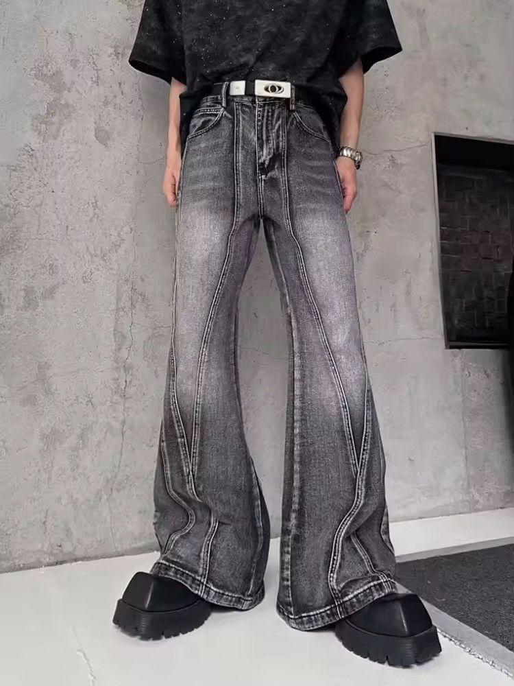 Japanese Brand × Jean Streetwear Washed Grey Baggy Stacked Flare Jean Size US 33 - 1 Thumbnail