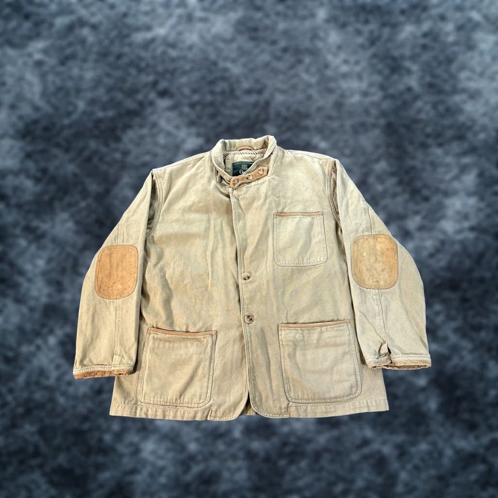 Orvis VINTAGE Orvis Zambezi Blazer Coat Leather Trim Men's XL Beige Hunting Overcoat Jacket Size 46R - 1 Thumbnail