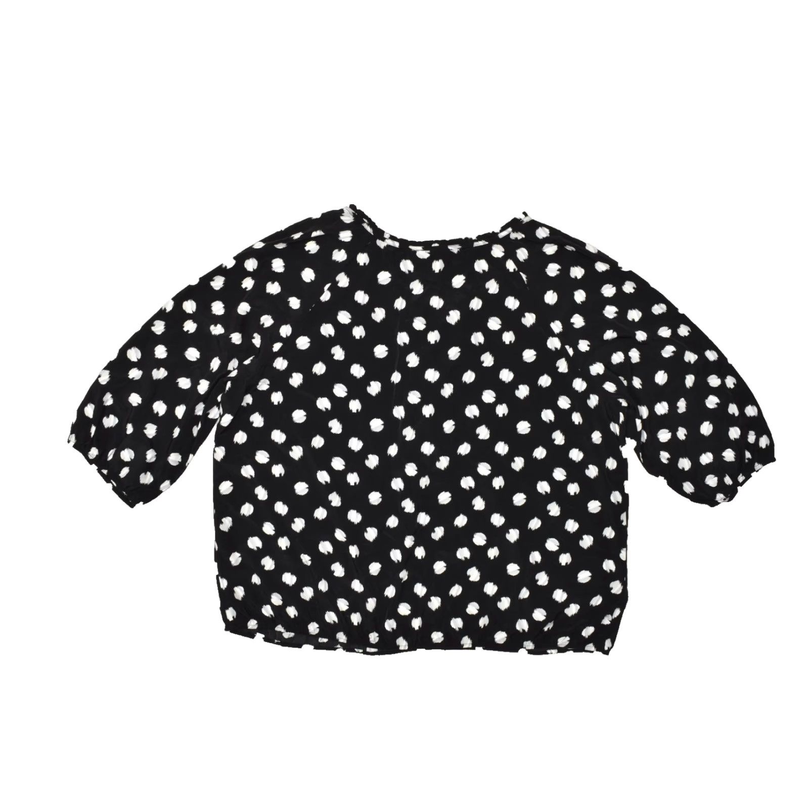 Vintage Lane Bryant Blouse Womens Plus 26 Black White Polka Dot Ruffle Button Front 3/4 Sleeve Round Neck Casual Spring Summer Fall Polyester Machine Washable Size 4XL / US 24-26 - 2 Thumbnail