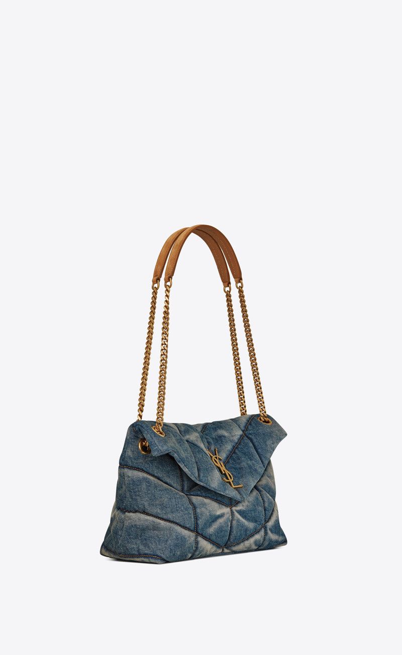 Saint Laurent Paris o1s1wg111125 Puffer Small in Suede and Denim Bag in Blue Size ONE SIZE - 4 Thumbnail