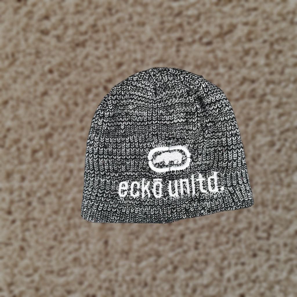 Ecko Unltd. Ecko Unltd Beanie Adult One Size White Black Knit Hat Ski Logo Mens Size ONE SIZE - 1 Thumbnail