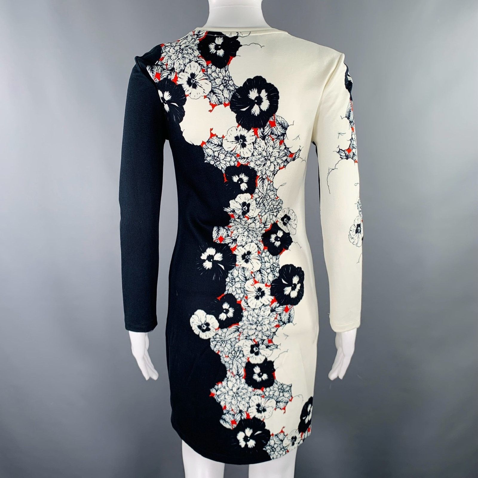 Prabal Gurung PRABAL GURUNG Size S Navy Cream Floral Sheath Cocktail Dress Size S / US 4 / IT 40 - 3 Thumbnail