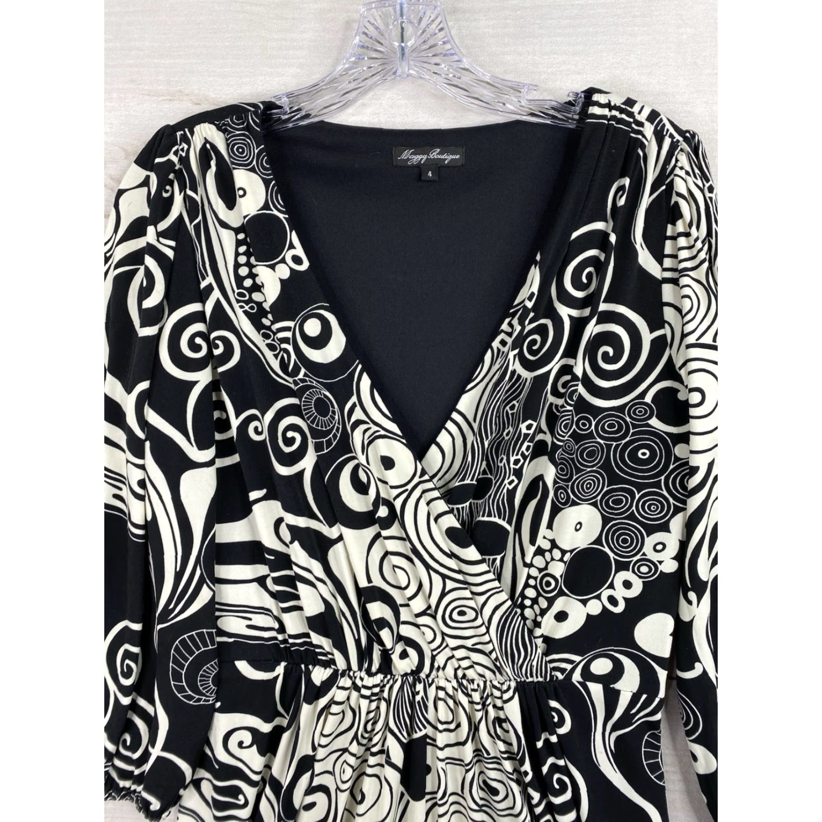 Vintage Maggy Boutique Dress Geometric Black White 3/4 Sleeve V-Neck Midi Vintage No Size S / US 4 / IT 40 - 2 Thumbnail