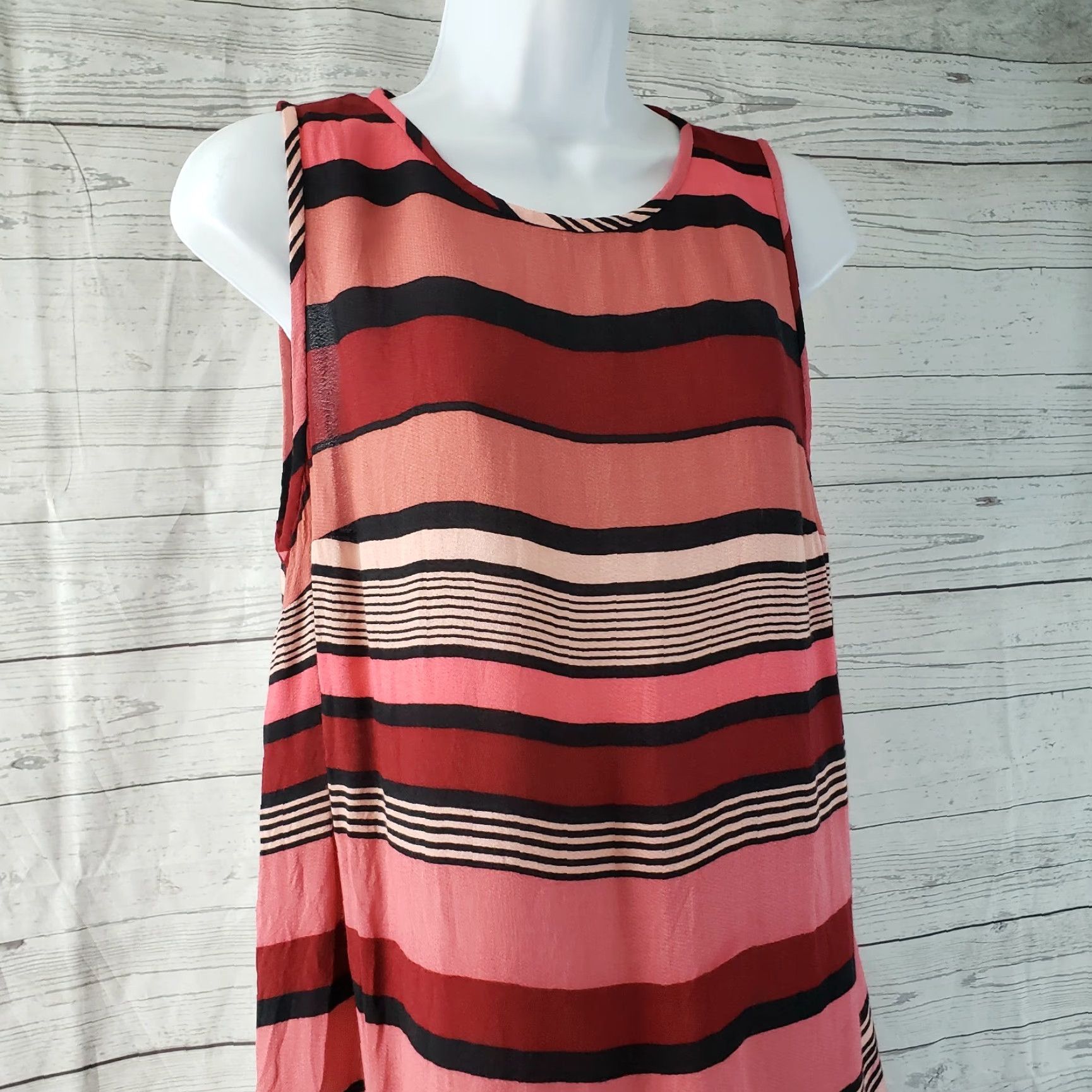 Loft VINTAGE LOFT Ann Taylor Dress Womens A-Line Sleeveless Striped Pink Red Rayon L Size L / US 10 / IT 46 - 2 Thumbnail