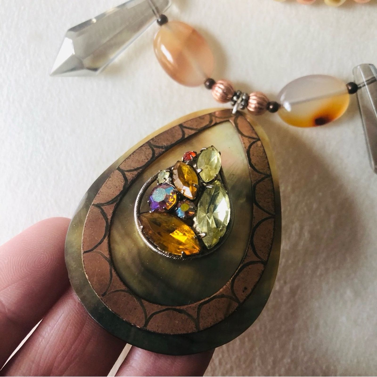 Handmade Handcrafted repurpose large pendant Pearl necklace Size ONE SIZE - 8 Thumbnail