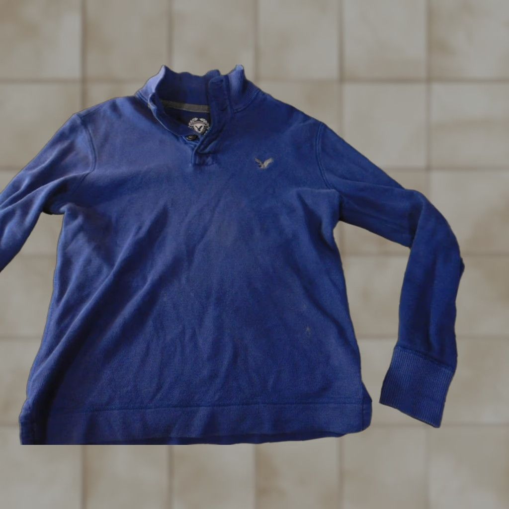 American Eagle Outfitters VINTAGE not applicable American Eagle Outfitters Sweater Mens XS Blue Cable-Knit Mock Neck Zip Pullover Full Zip Athletic Size US XS / EU 42 / 0 - 1 Thumbnail
