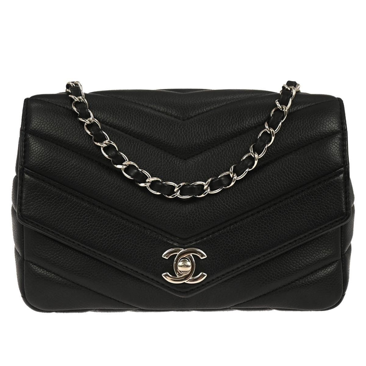 Chanel Chevron Caviar Data Center Envelope Flap Bag Black