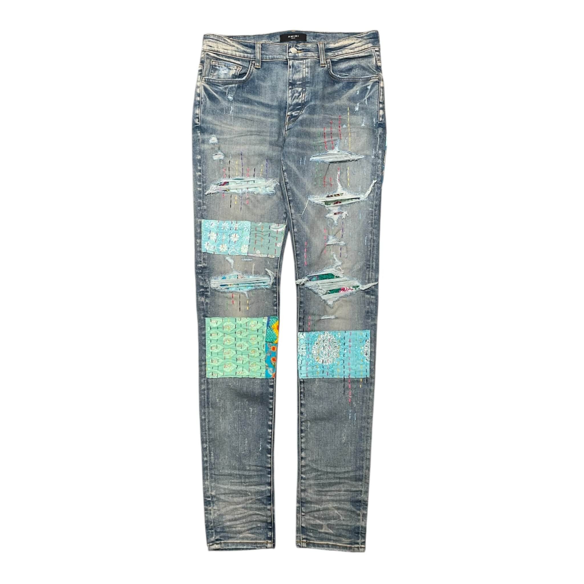Amiri Amiri Quilted Art Patch Jeans Clay Indigo Multi Size US 34 / EU 50 - 1 Thumbnail