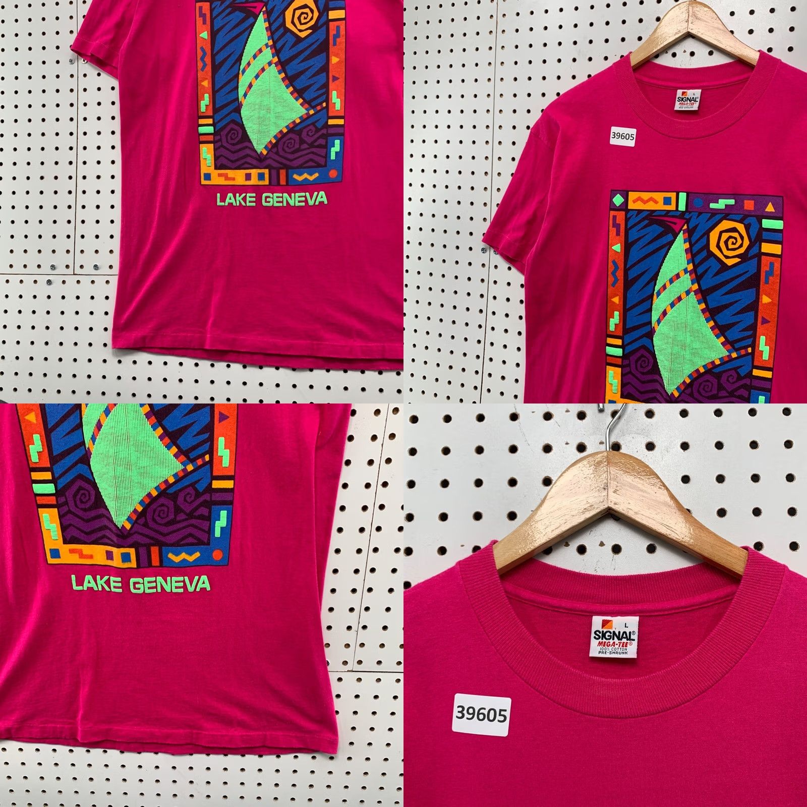 Vintage VINTAGE Lake Geneva Sail Shirt Mens L Pink 90s USA Single Stitch Graphic Print Crew Neck Short Sleeve Shirt Mens Size US L / EU 52-54 / 3 - 8 Thumbnail