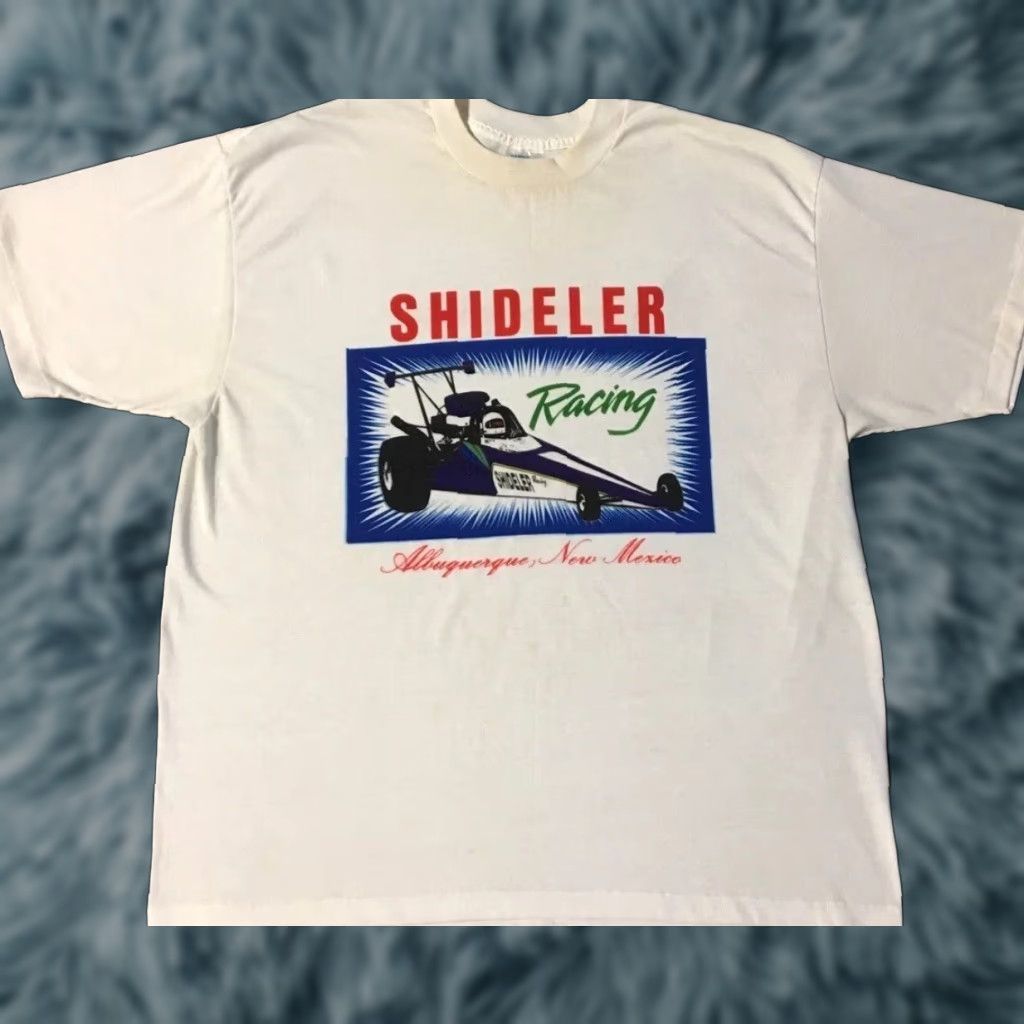 NASCAR VINTAGE Shideler Racing Shirt 2XL White 80s 90s Grunge Albuquerque NASCAR Cars Mens Size US XXL / EU 58 / 5 - 1 Thumbnail