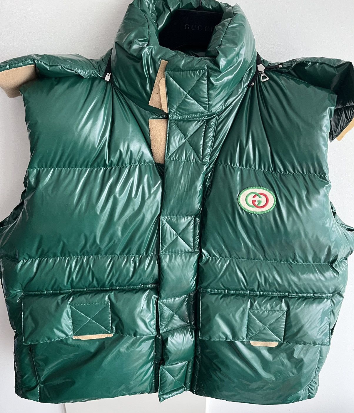 image of Gucci $3K Super Runway Goose Down Heavy Vest Coat in Green, Men's (Size 2XL)