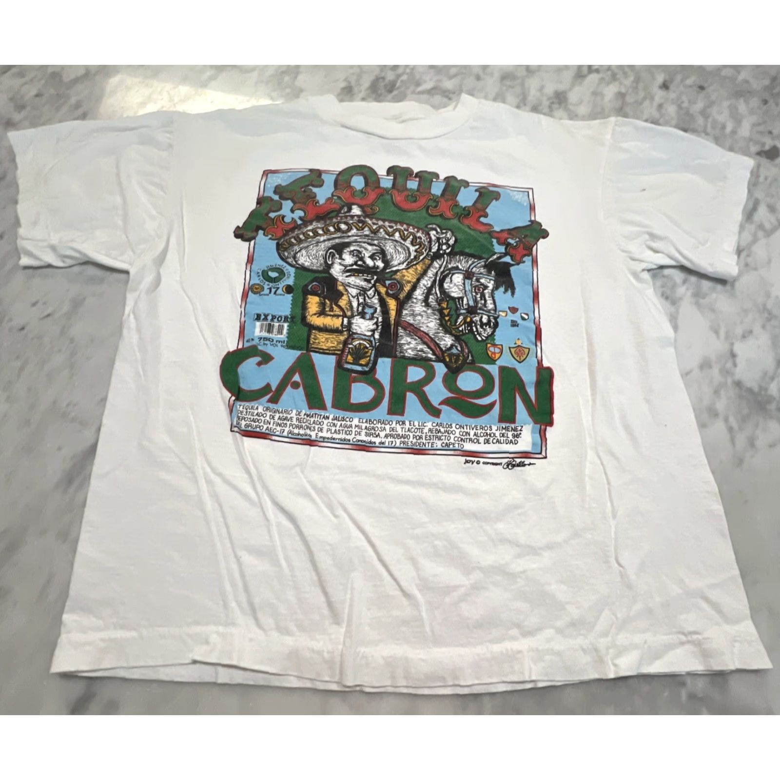 Vintage Tequila Cabron Graphic T Shirt Men’s XL White Vintage Y2K Size US XL / EU 56 / 4 - 3 Thumbnail