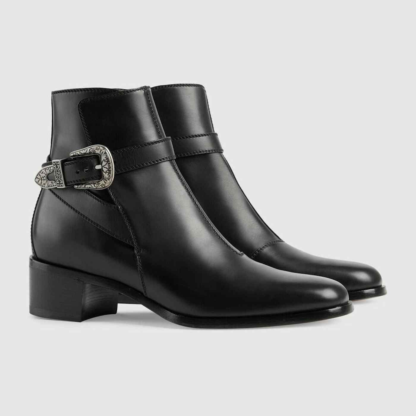 image of Gucci Leather Ankle Boots With Buckle In Black, Men's (Size 9)