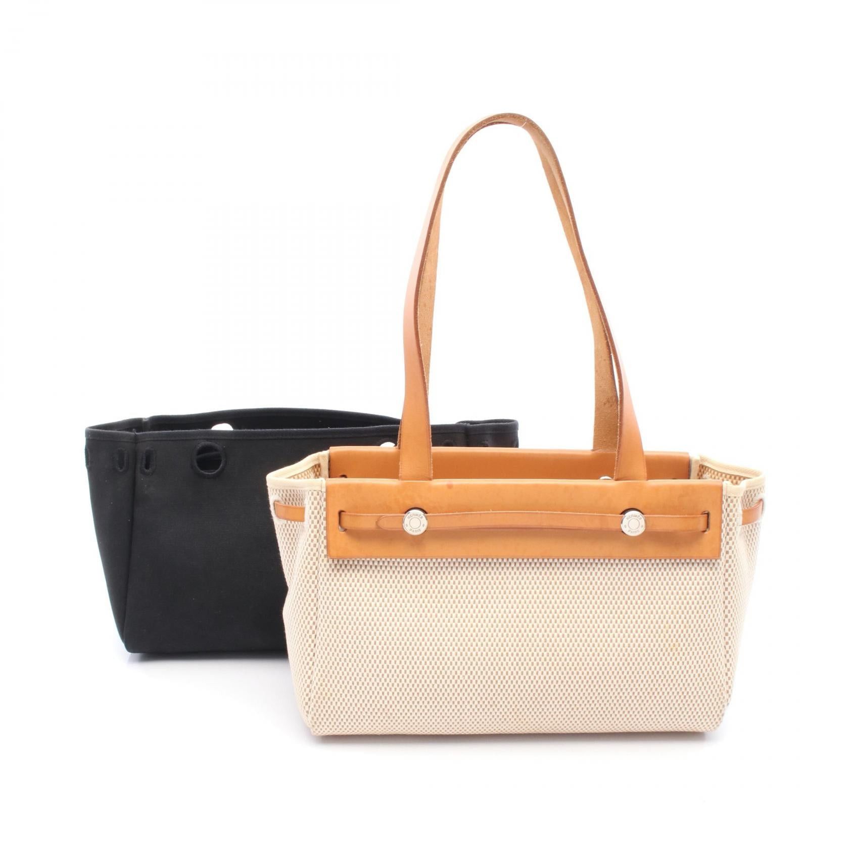 Hermes Herbag Bag Kabas Mm Shoulder Tote Toile Gm Leather Ivory Light Brown Silver Hardware H Stamp, Women's