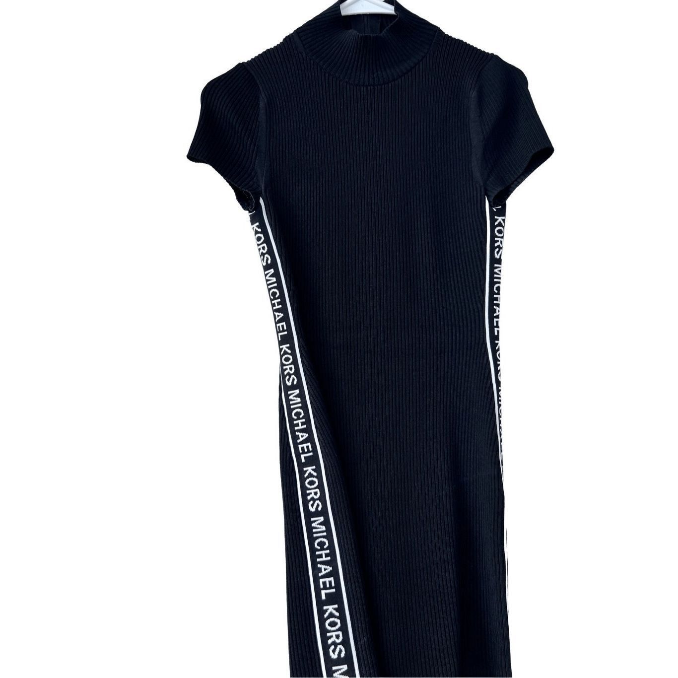 Logo Tape Mk Black Dress Michael Kors Michael Kors Logo Tape Ribbed Stretch  Viscose Midi