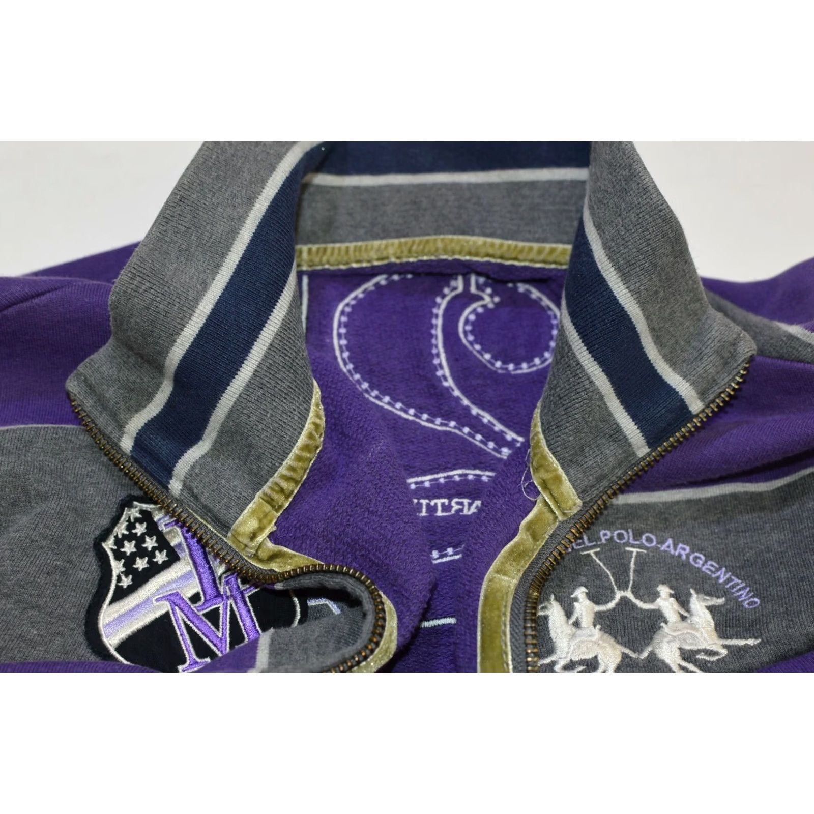 La Martina La Martina New York Hampton Full-Zip Striped Cotton Sweatshirt M Gray Purple Mens Size US M / EU 48-50 / 2 - 6 Thumbnail